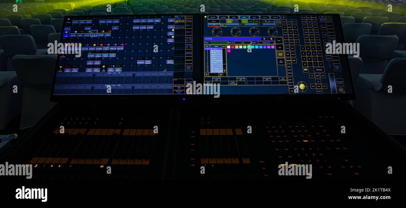 Lighting technician equipment in concert hall Stock Photo - Alamy