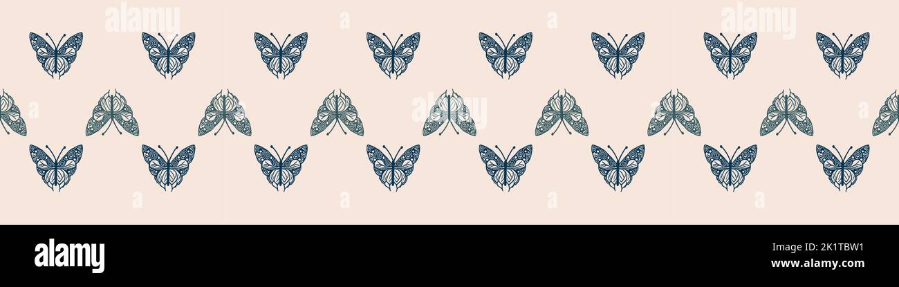 Retro butterfly seamless border. 70s style ecological insect garden ...