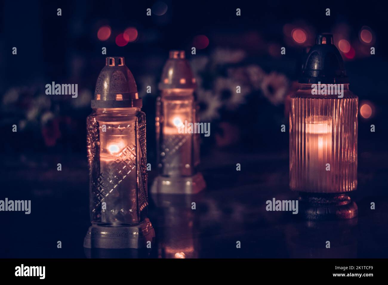funeral concept with burning candles background Stock Photo - Alamy