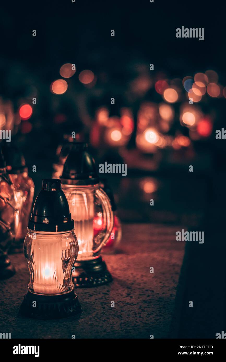 funeral concept with burning candles background Stock Photo - Alamy
