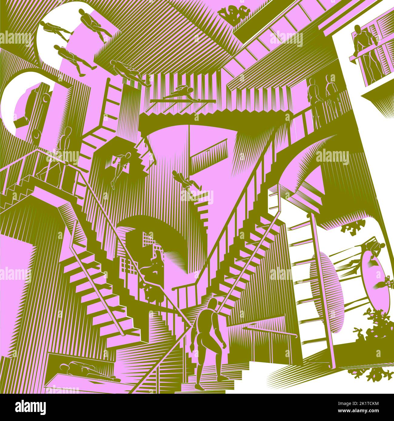 Escher abstract building with people stock vector image art alamy