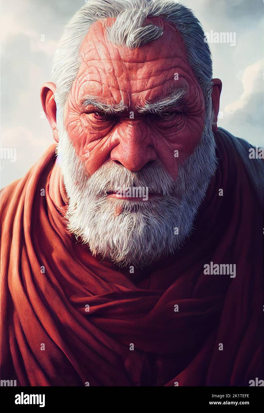 An epic 3D render of an old white-bearded god preparing for a final battle - fantasy hero digital art Stock Photo