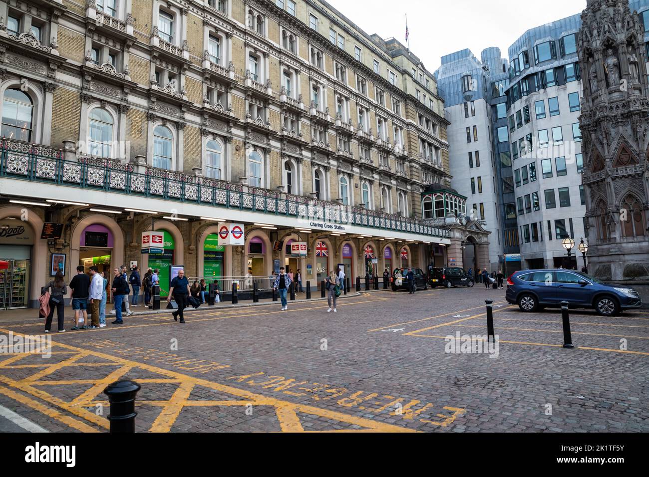 Charing Cross Railway Station in London after the death of Her Majesty