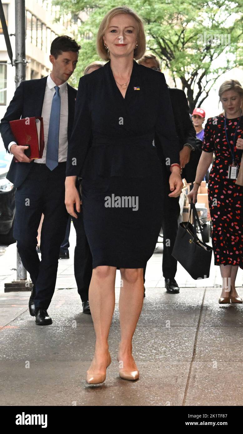 Prime Minister Liz Truss arrives to meet with Prime Minister of Japan, Fumio Kishida, ahead of a lunch bilateral meeting at a Japanese restaurant during her visit to the US to attend the 77th UN General Assembly. Picture date: Tuesday September 20, 2022. Stock Photo