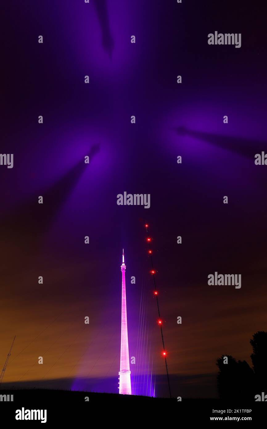 The UK's tallest free standing structure Arqiva Tower, was lit up in