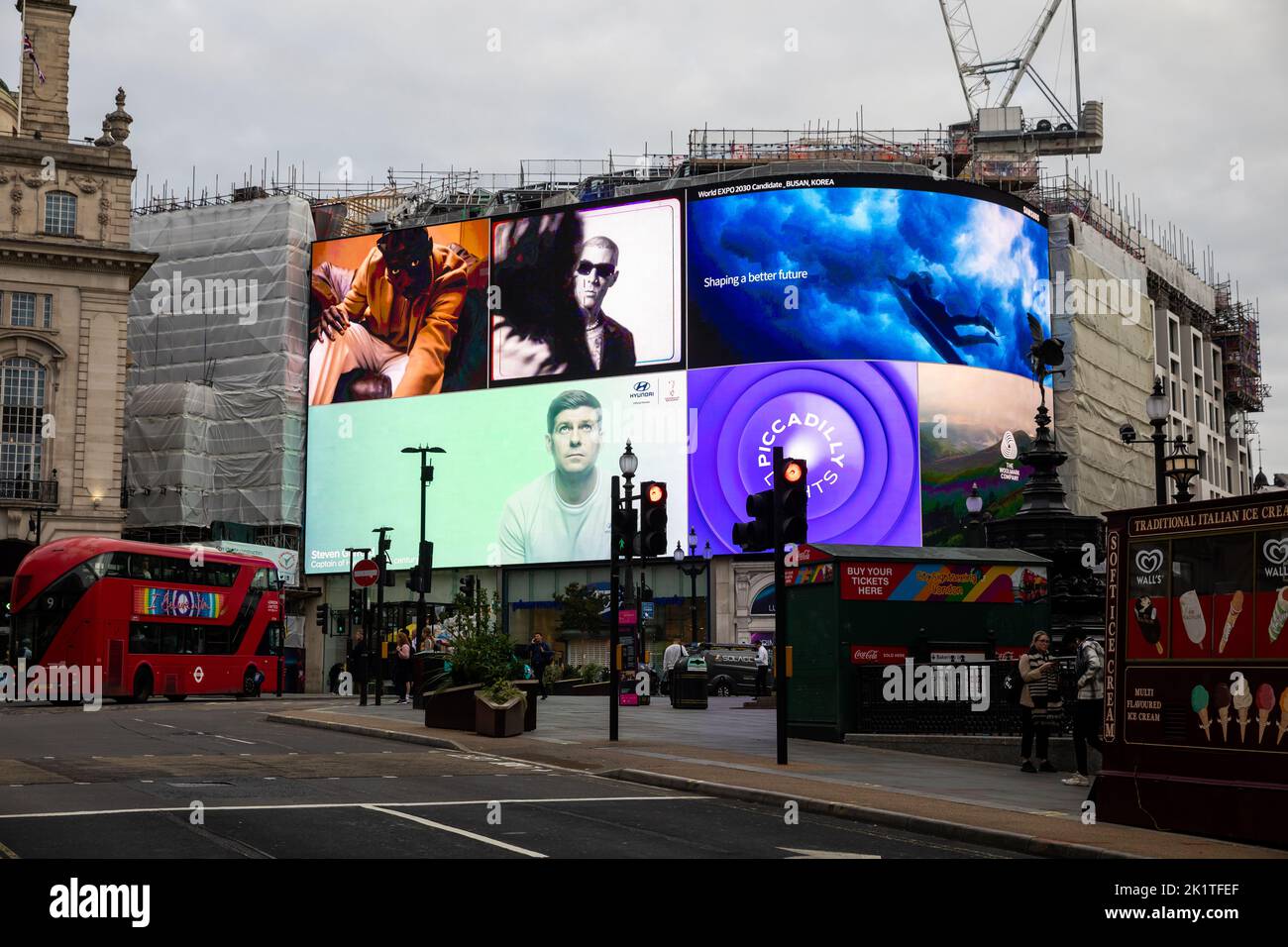 Early Morning in Piccadilly Circus, London seems very quiet with no visitors Stock Photo