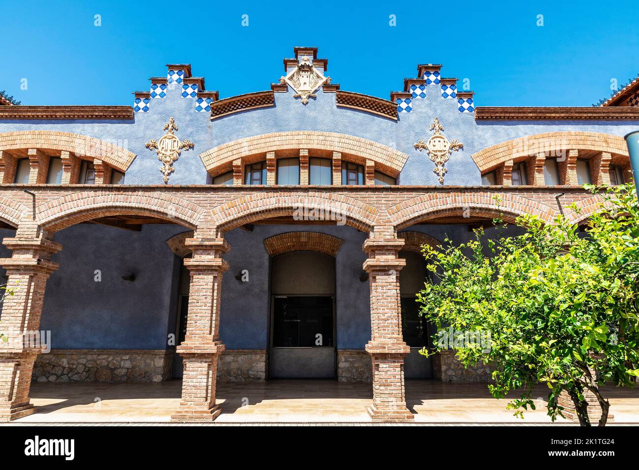 Facade of the old Slaughterhouse of Tortosa, catalan modernism building in Tortosa, Tarragona, Catalonia, Spain Stock Photo