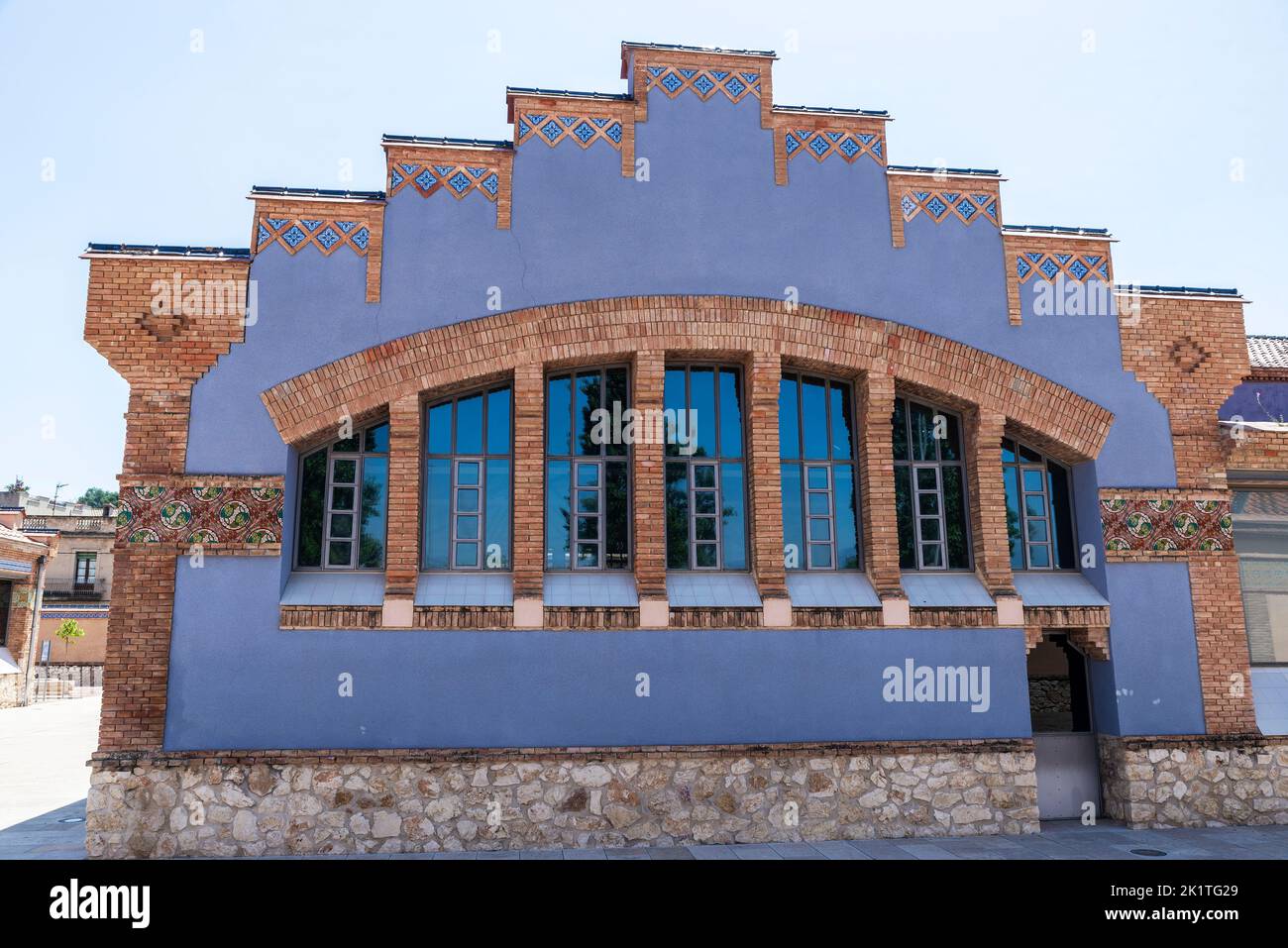 Facade of the old Slaughterhouse of Tortosa, catalan modernism building in Tortosa, Tarragona, Catalonia, Spain Stock Photo
