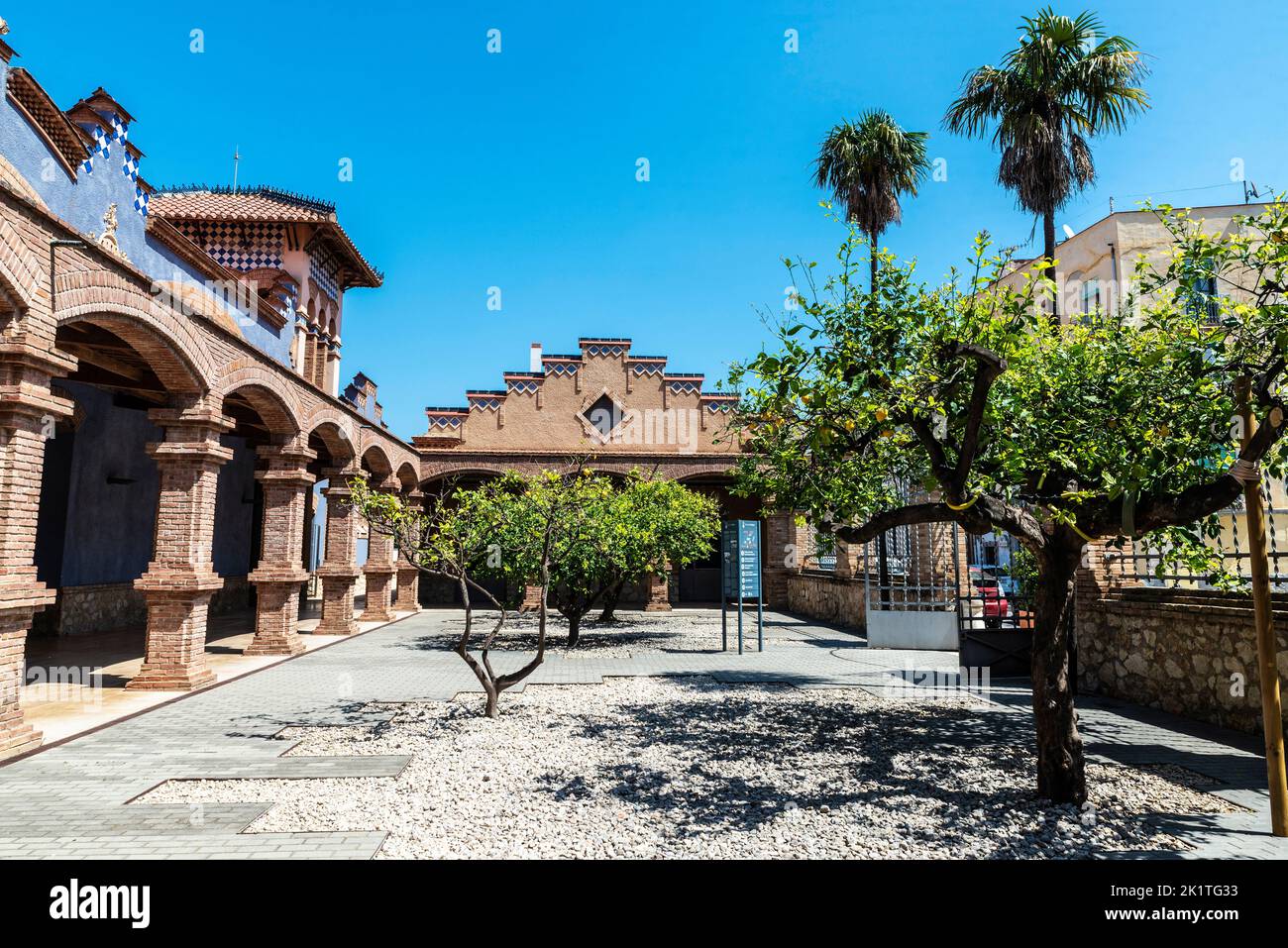 Patio of the old Slaughterhouse of Tortosa, catalan modernism building in Tortosa, Tarragona, Catalonia, Spain Stock Photo