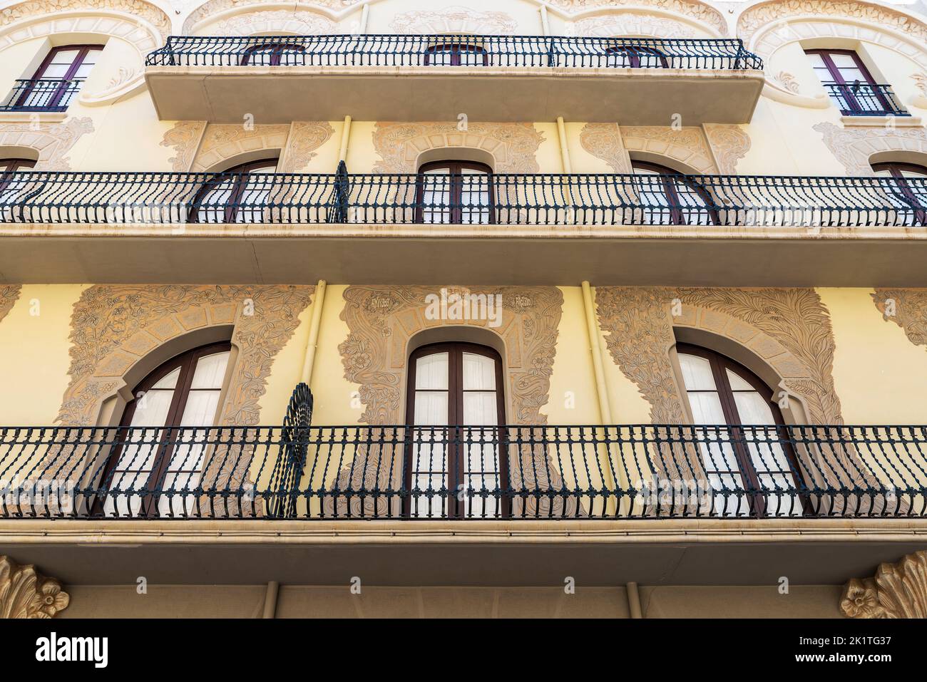 Facade of the Casa Grego or Pilar Fontanet, catalan modernism house in Tortosa, Tarragona, Catalonia, Spain Stock Photo