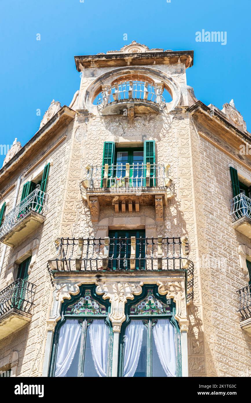 Facade of the Casa Matheu, catalan modernism house in Tortosa, Tarragona, Catalonia, Spain Stock Photo
