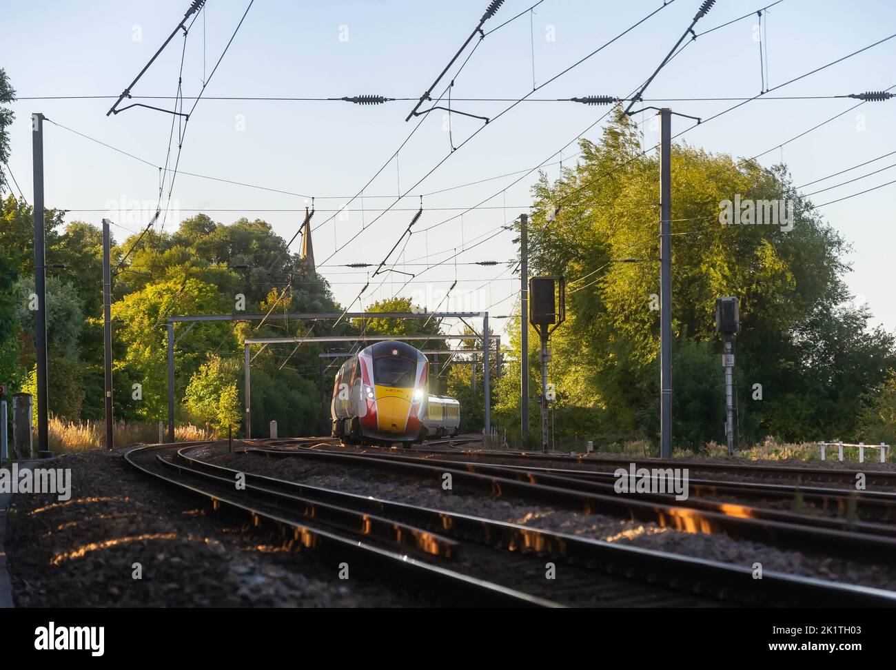 Trains, East Coast Main Line, LNER , Intercity Trains, London to Edinburgh trains, London to Leeds trains Stock Photo