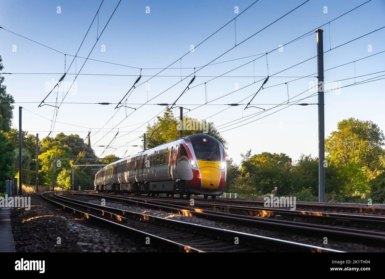 Trains, East Coast Main Line, LNER , Intercity Trains, London to Edinburgh trains, London to Leeds trains Stock Photo