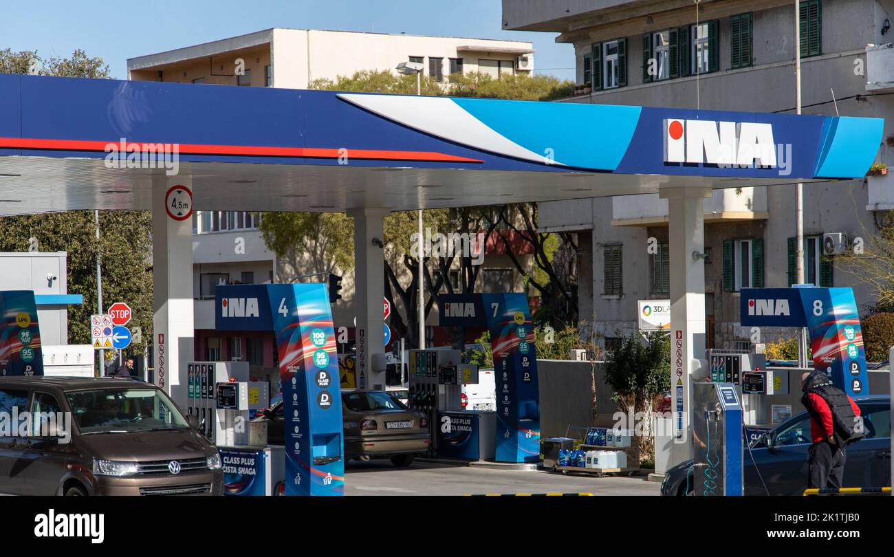 A daytime view of the INA gas station in Split, Croatia Stock Photo