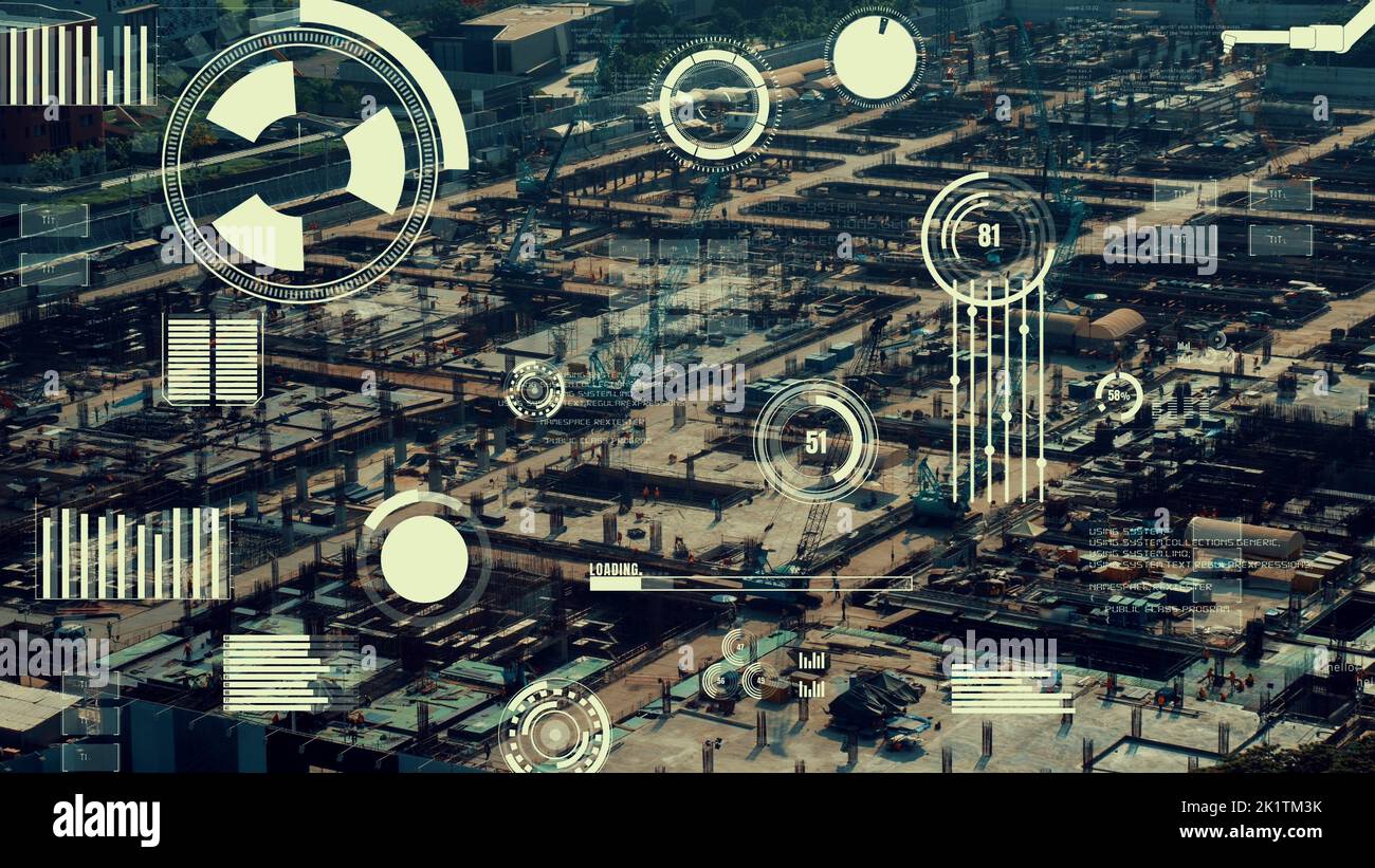 Construction technology concept with alteration graphic over construction site showing concept