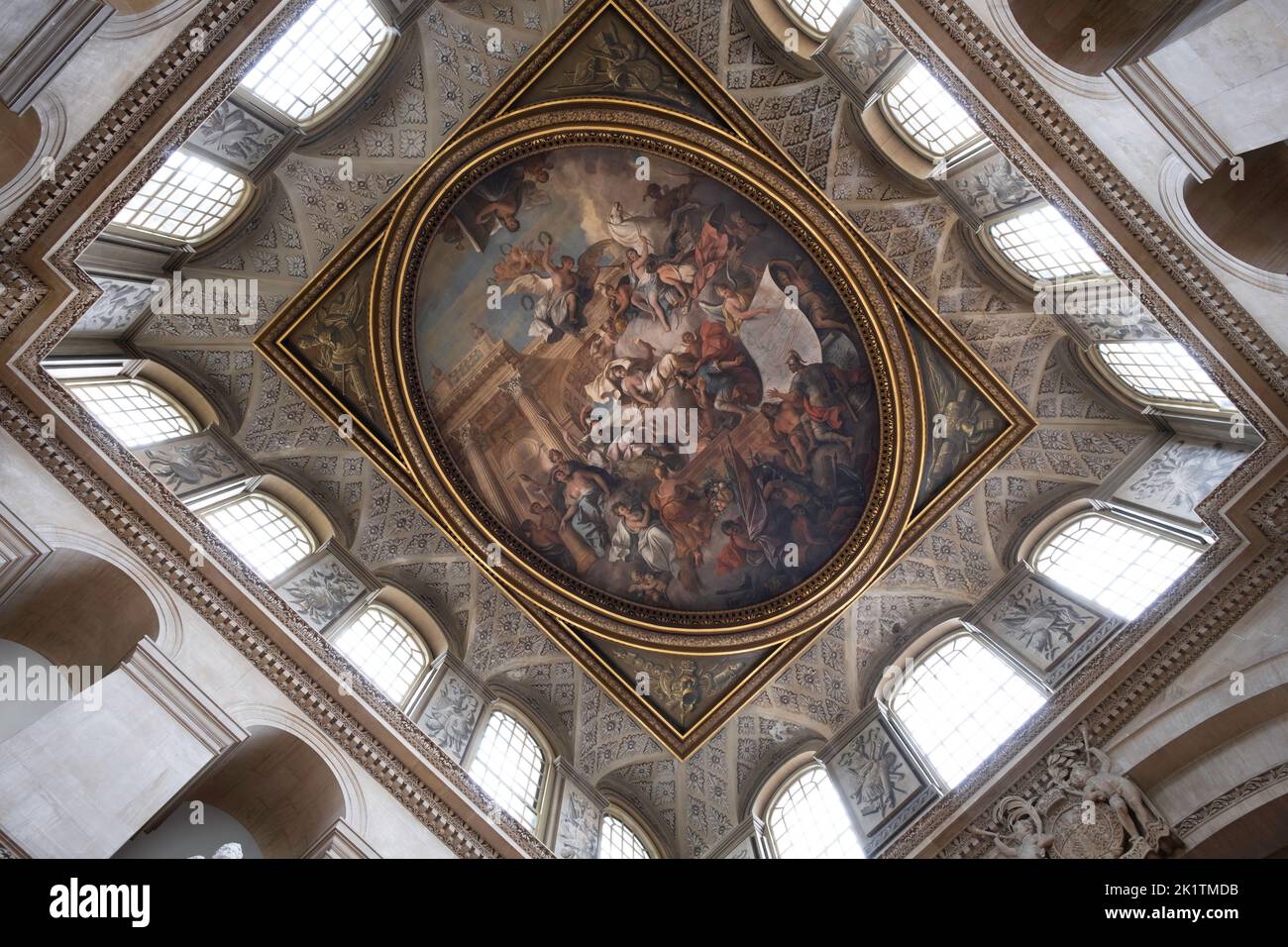 The Great Hall at Blenheim Palace, has a ceiling painted by James Thornhill with the Duke's apotheosis Stock Photo