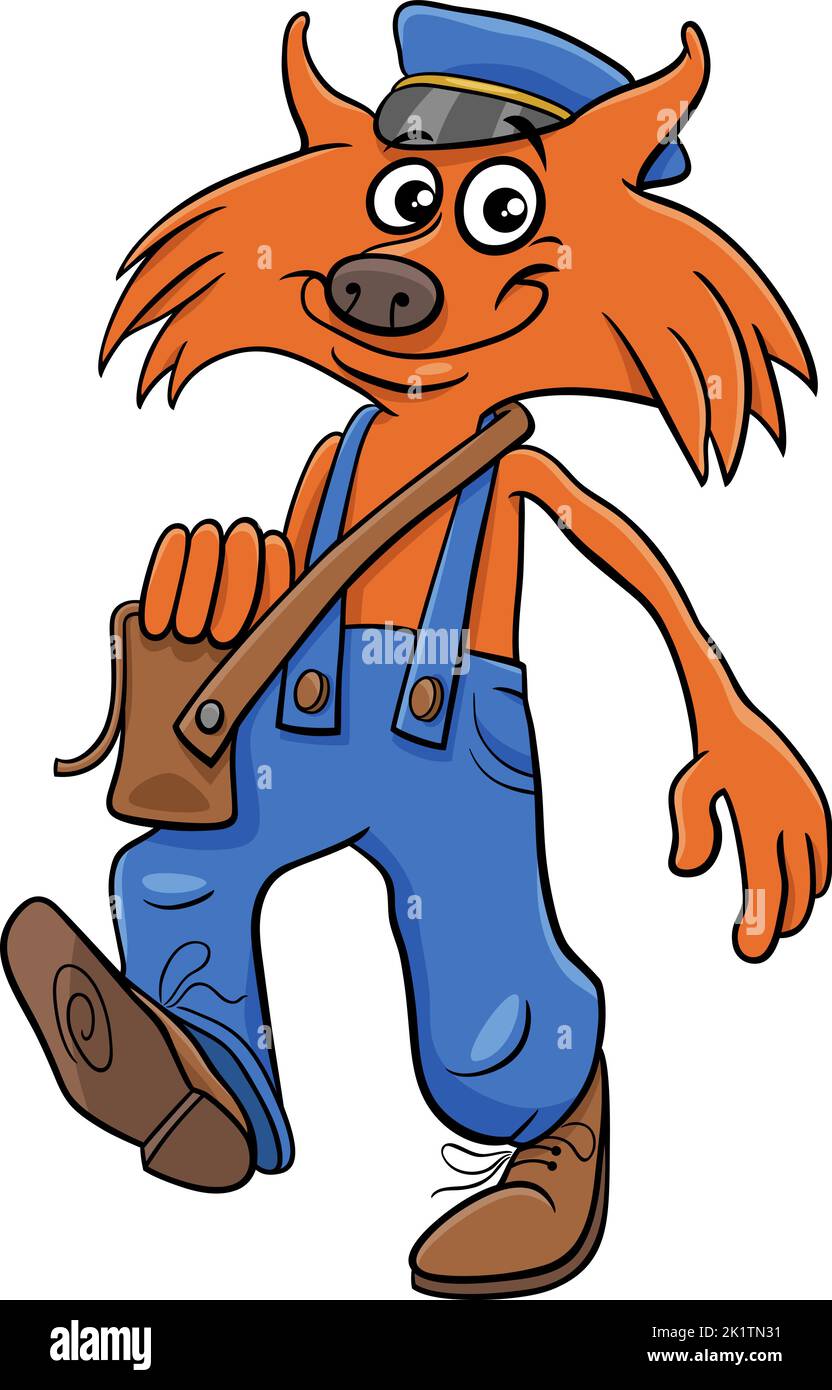 Cartoon illustration of fox postman fantasy animal character Stock Vector
