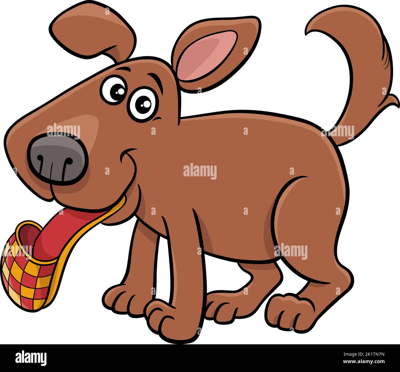 Cartoon illustration of funny brown dog comic animal character with slipper Stock Vector