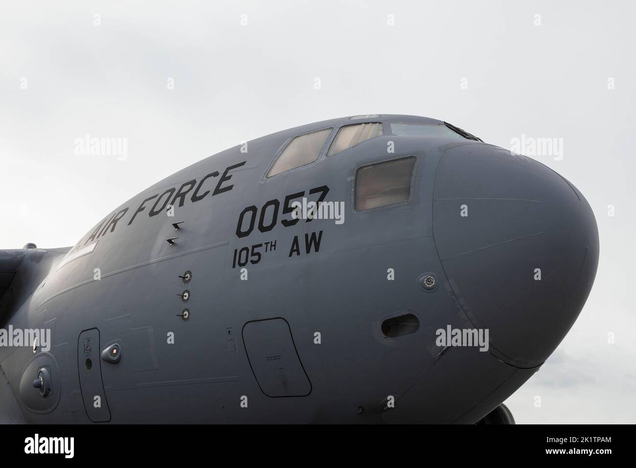 Mosnov, Czech Republic, Czechia - September 17, 2022: Detail of Boeing C-17 Globemaster III from US Air force. Military aircraft and airplane. Stock Photo