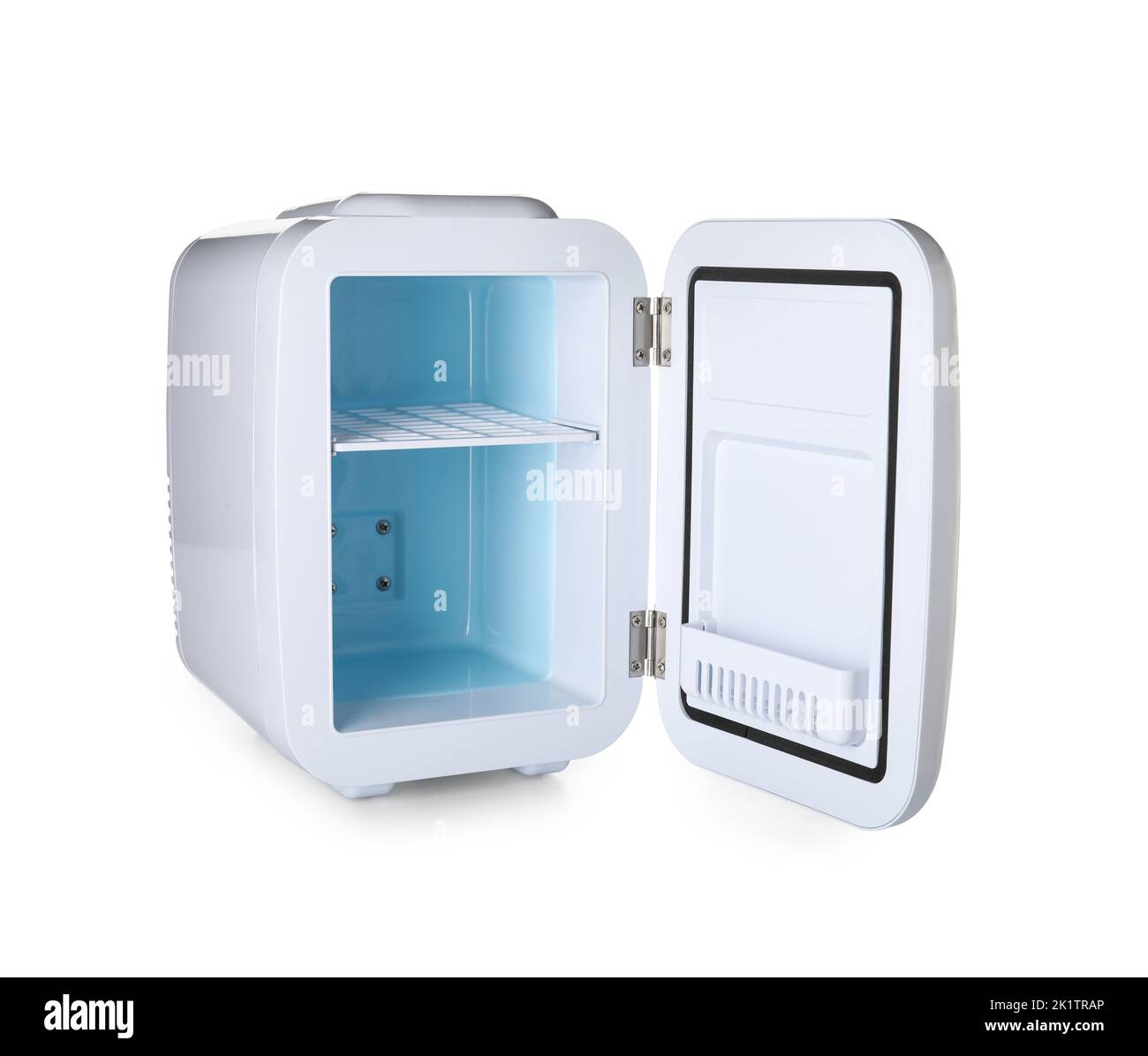 Empty cosmetic refrigerator on white background Stock Photo