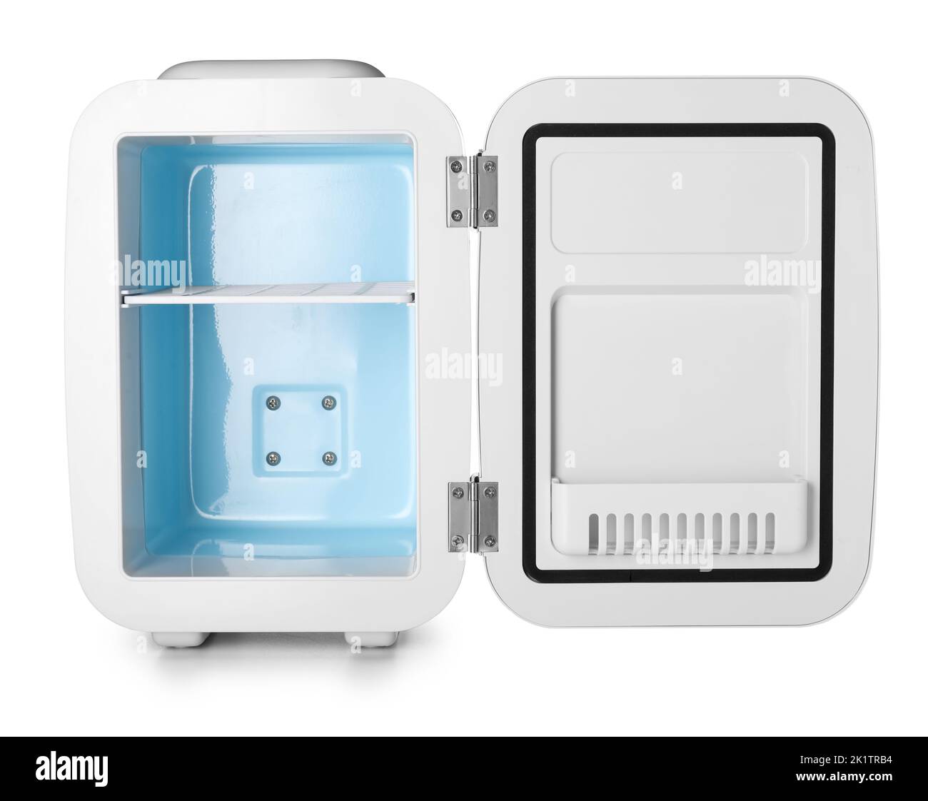 Empty cosmetic refrigerator on white background Stock Photo