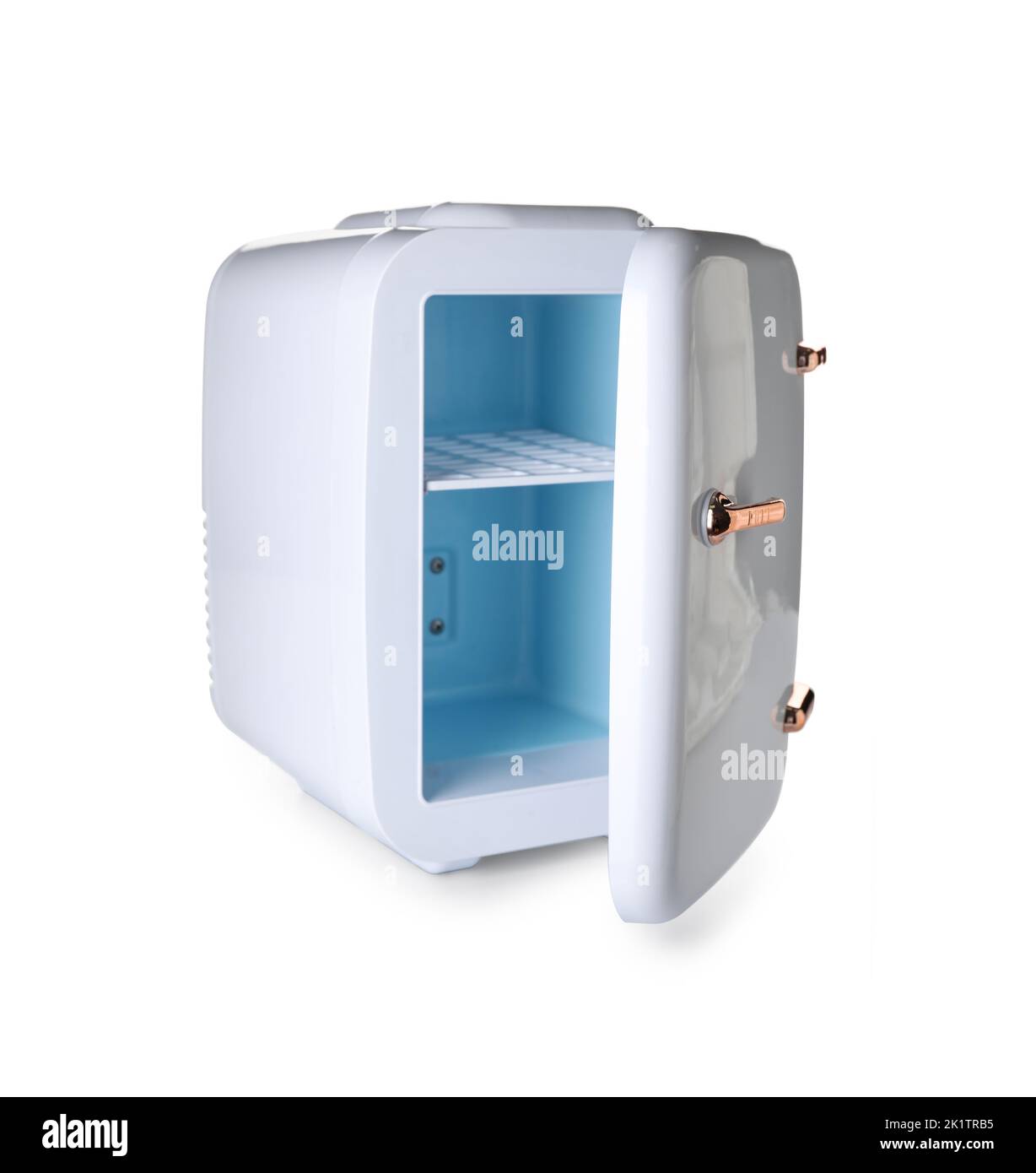 Empty cosmetic refrigerator on white background Stock Photo