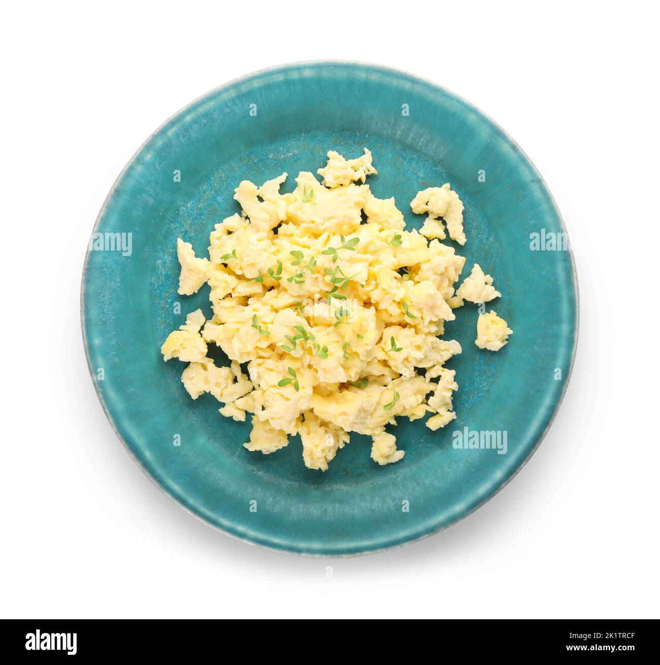 plate of scrambled eggs isolated on white background, top view Stock Photo  - Alamy