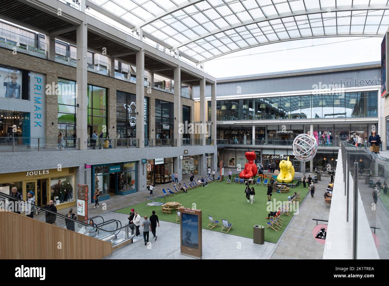 View at the covered Westgate Oxford shopping center with shopping people Stock Photo