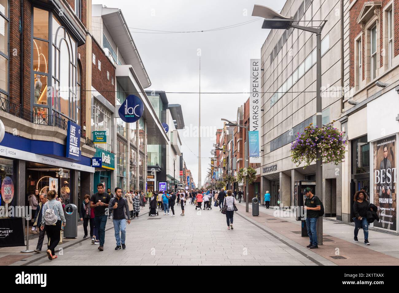 Shops and people on Henry Street, Dublin City Centre, Ireland. Stock Photo