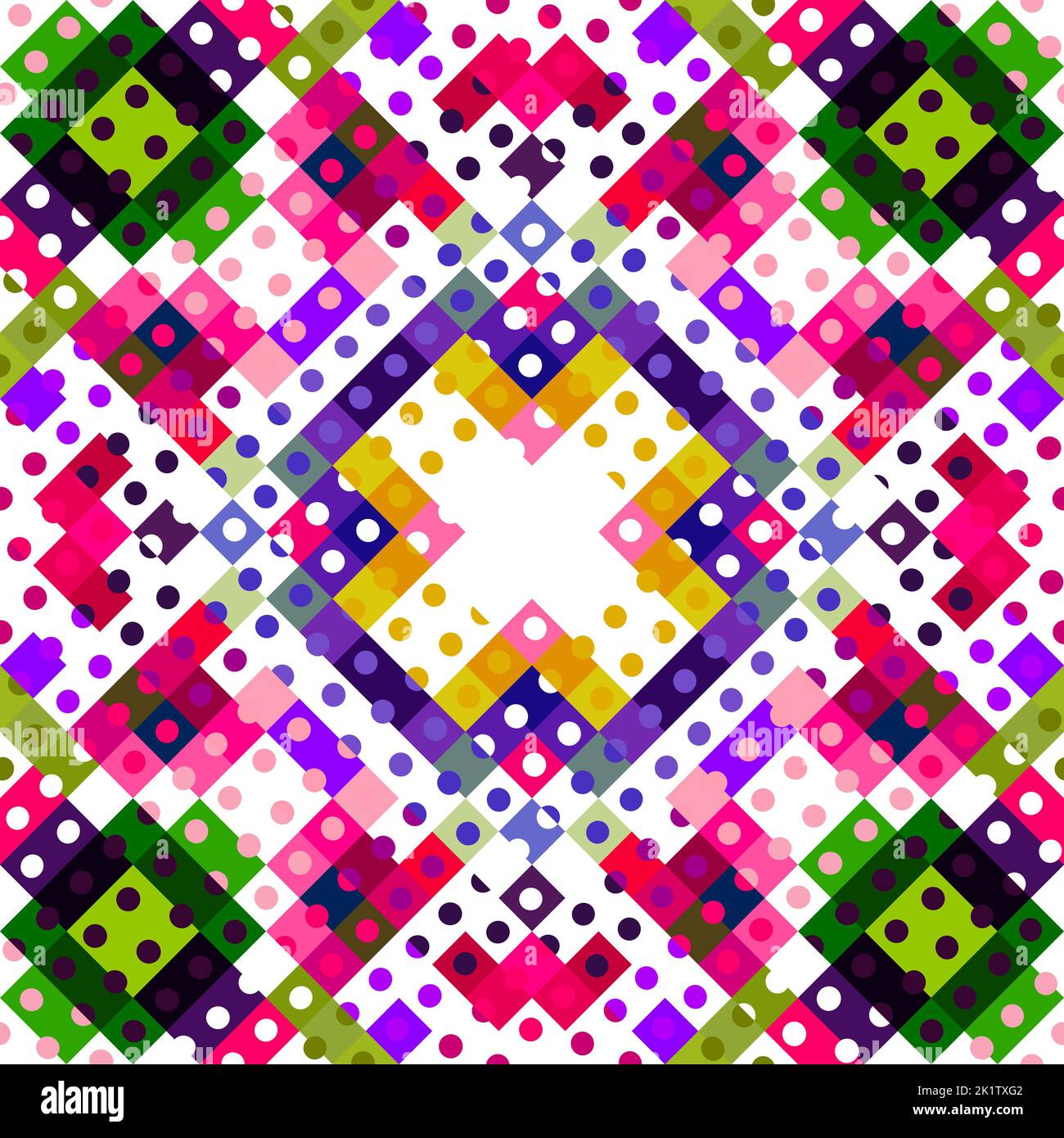 Whimsical geometric pixel pattern. Playful fun kaleidoscopic pink ...