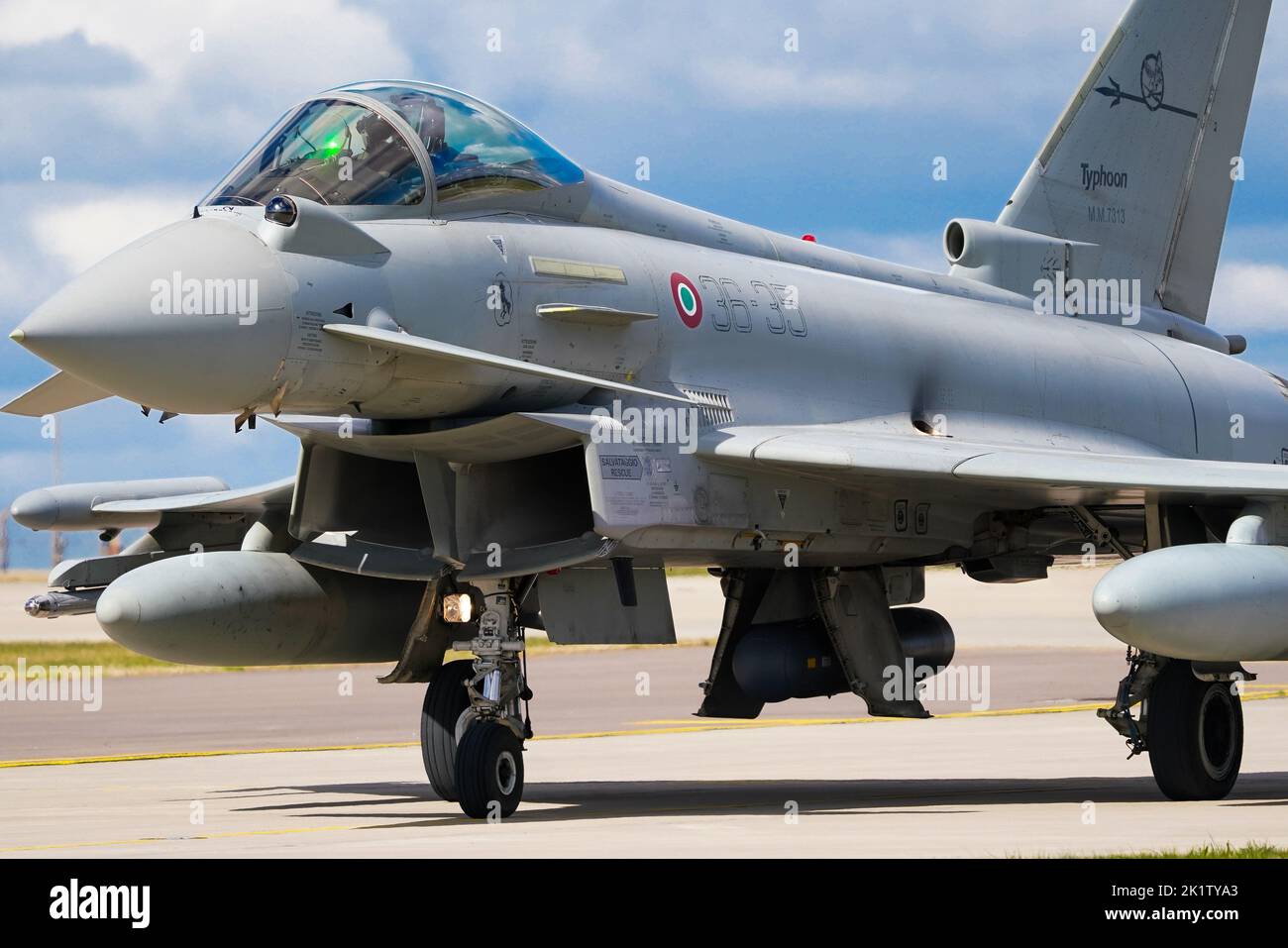 Eurofighter Typhoon, multinational twin-engine, canard delta wing, multirole fighter, agile, dogfighter, combat, Royal air force, Italian air force UK Stock Photo