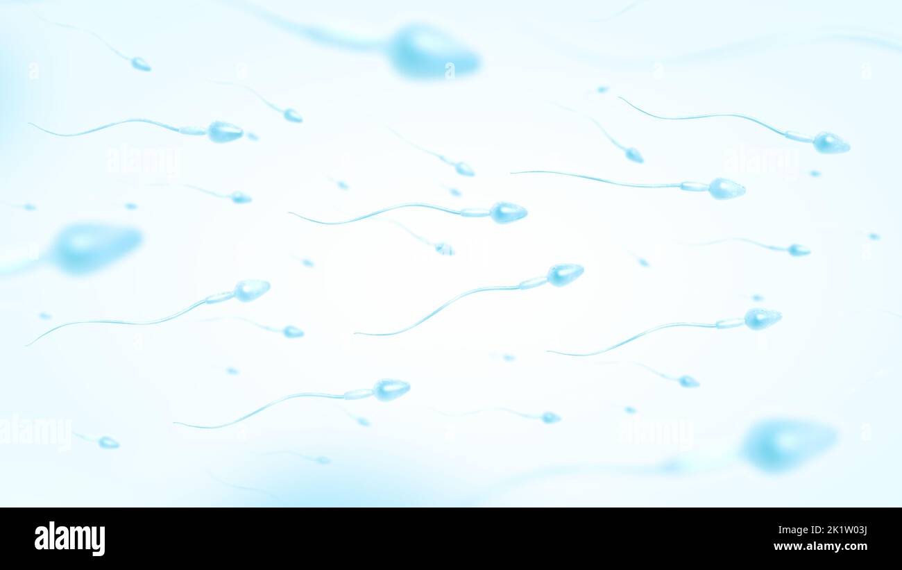Spermatozoa. Sperm cells. Blue color. 3d illustration. Stock Photo