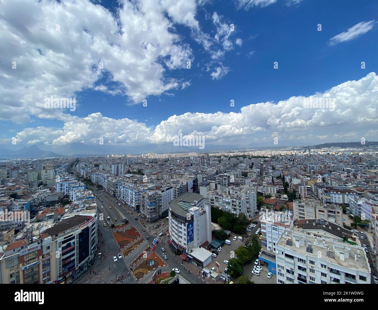 Antalya city view with mountain and cloudy skies. Stock Photo