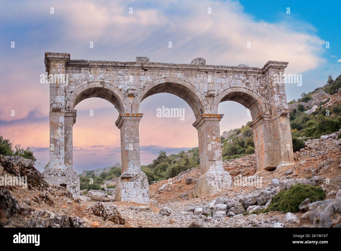 Ariassos antik kenti ve manzara fotoğrafçılığı Stock Photo