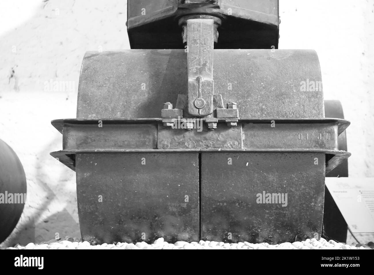 A black and white shot of an old road roller Stock Photo