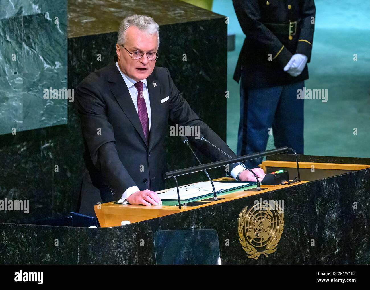 New York, USA. 20th Sep, 2022. Gitanas Nausėda, President of the Republic of Lithuania, addresses the General Debate of the 77th United Nations General Assembly. Credit: Enrique Shore/Alamy Live News Stock Photo