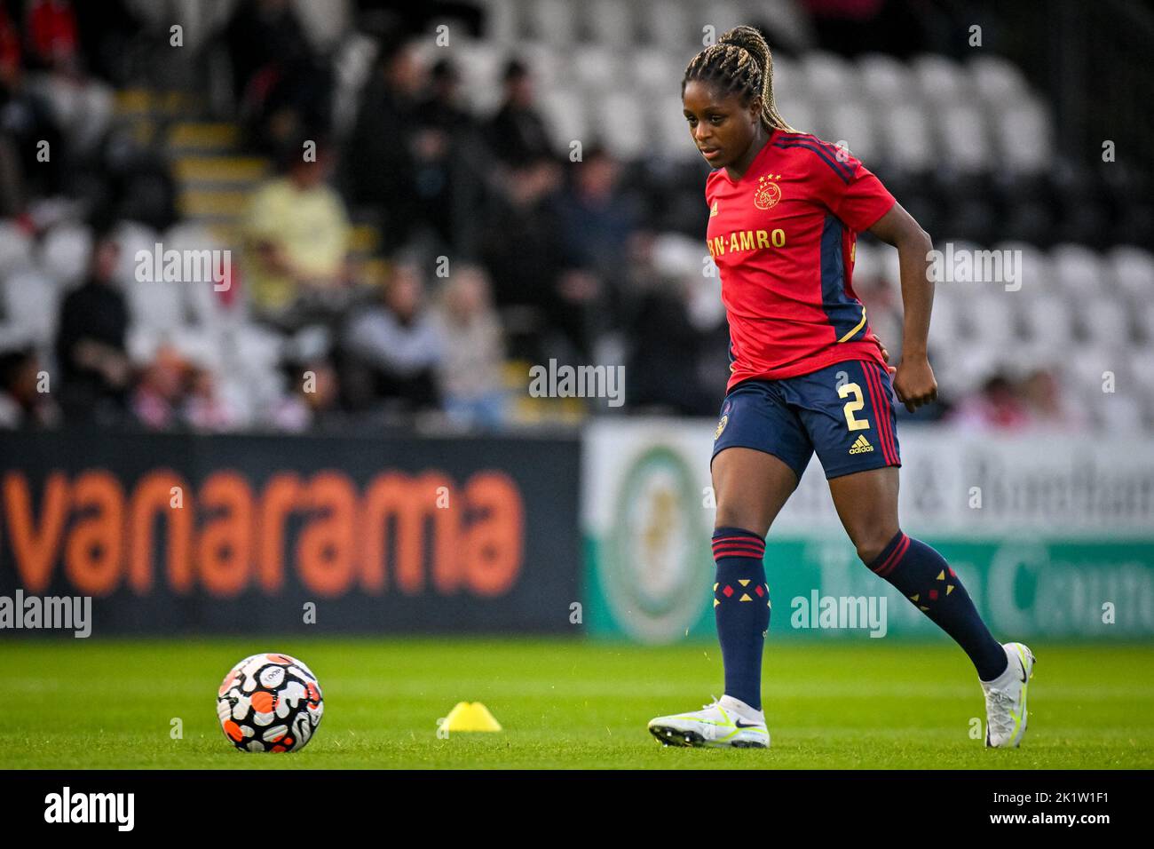 BOREHAMWOOD, ENGLAND - SEPTEMBER 20: Liza van der Most of Ajax warms up during the UEFA Women´s Champions League Second Qualifying Round First Leg match between Arsenal and Ajax at Meadow Park on September 20, 2022 in Borehamwood, England (Photo by Rene Nijhuis/Orange Pictures) Stock Photo