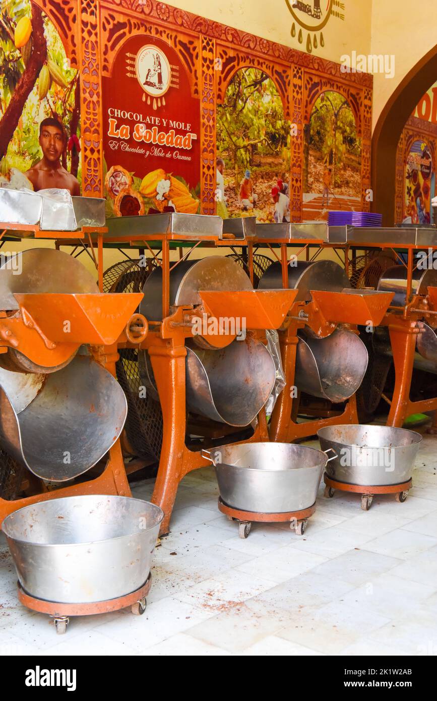 Grinding machines to make the traditional Mole sauce that originated in Oaxaca, Mexico Stock Photo