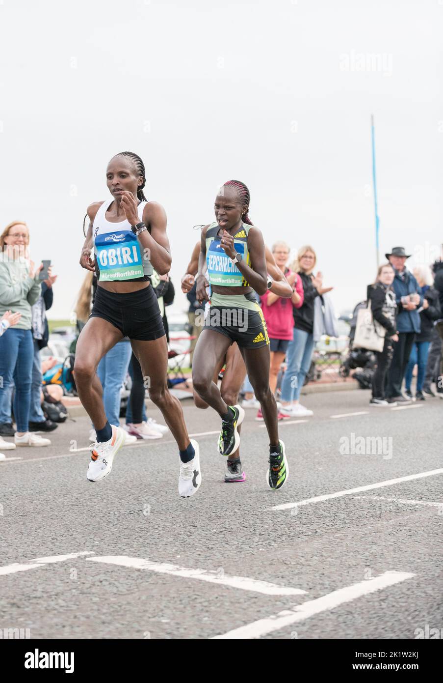 Hellen Obiri, Kenyan middle- and long-distance runner winning the 2022 Great North Run half marathon. Stock Photo