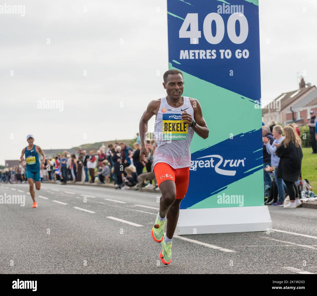 Kenenisa Bekele long-distance runner  finishing 3rd in the 2022 Great North Run half marathon. Stock Photo