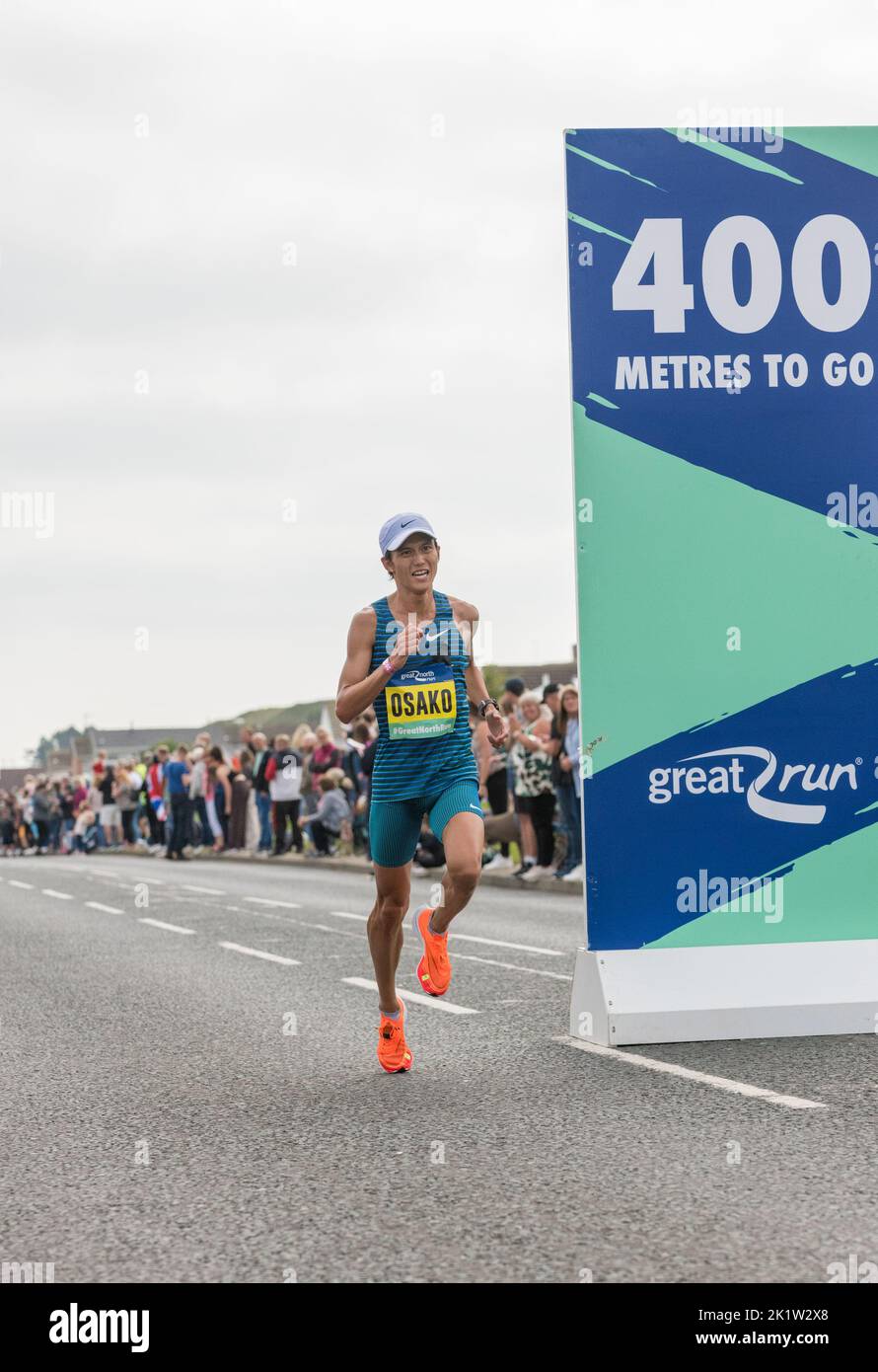 Suguro Osako long-distance runner finishing 4th in the 2022 Great North Run half marathon. Stock Photo
