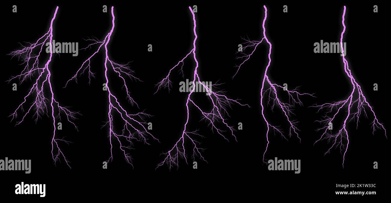 Set of different lightning bolts isolated on black background Stock ...