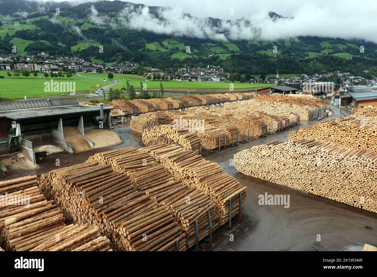 Rundholzlager und Verarbeitung im Sägewerk der Binderholz GmbH, Tirol ...