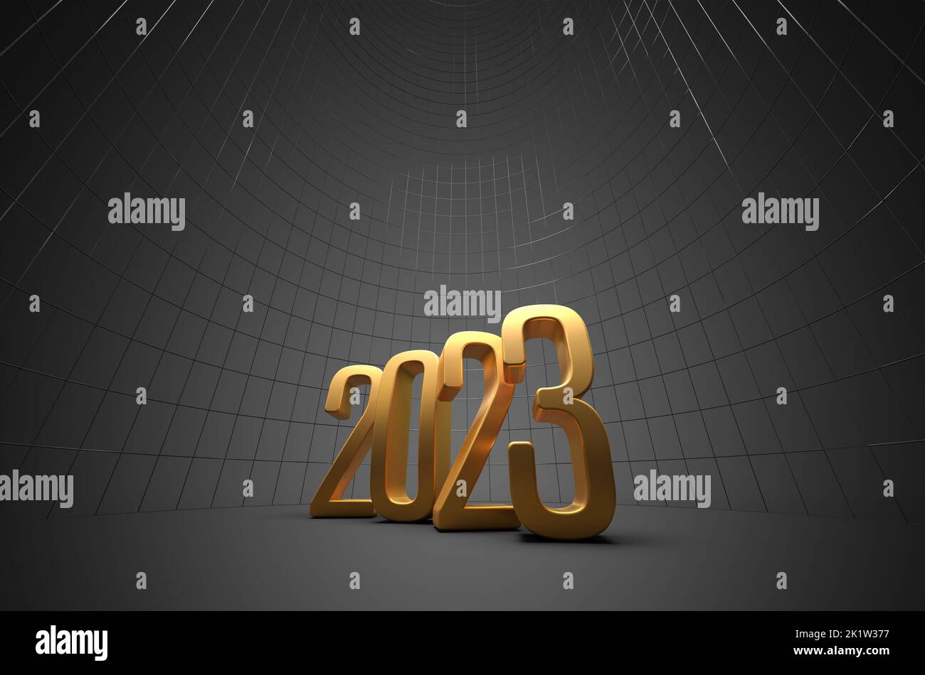 2023 celebration gold - 3D rendering text on grey background Stock Photo