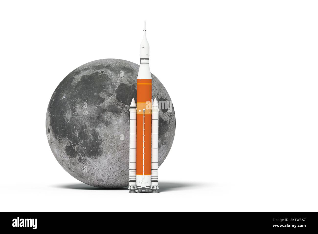 US rocket going to the moon - model and maps furnished by NASA - 3D rendering Stock Photo