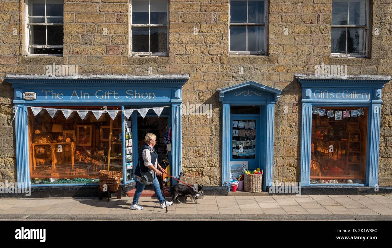 Small local business built from local stone along Northumberland Street at Alnmouth. A village on the Northumberland coast. Stock Photo