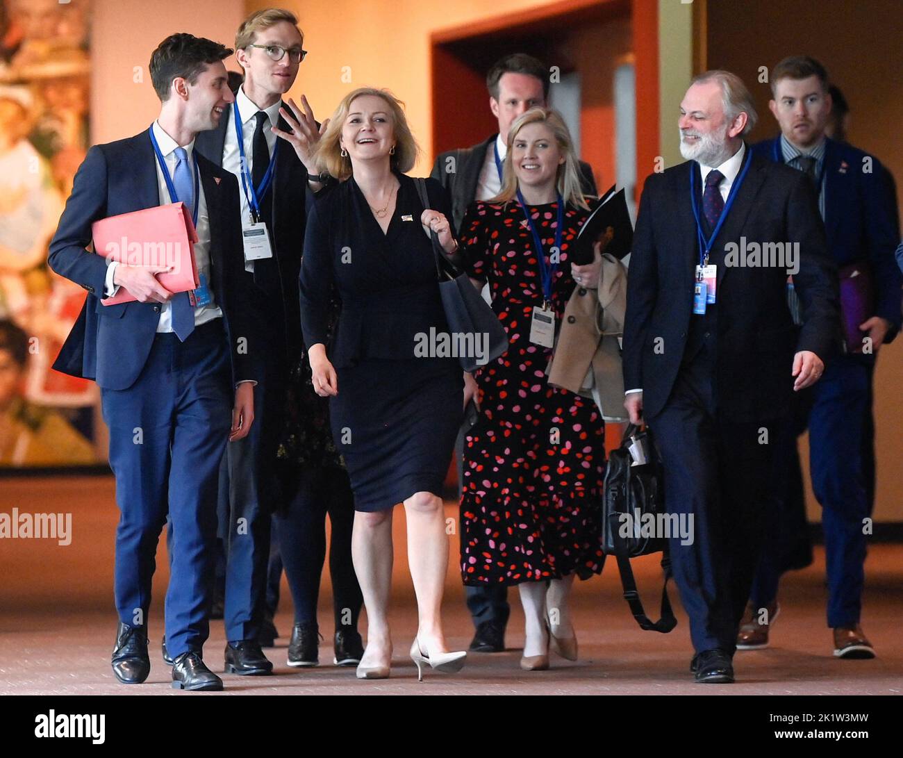 National Security Adviser for the UK Tim Barrow (second right) and Prime Minister Liz Truss (third left) walk with her delegation through the UN General Assembly building, in New York, during her visit to the US to attend the 77th UN General Assembly. Picture date: Tuesday September 20, 2022. Stock Photo