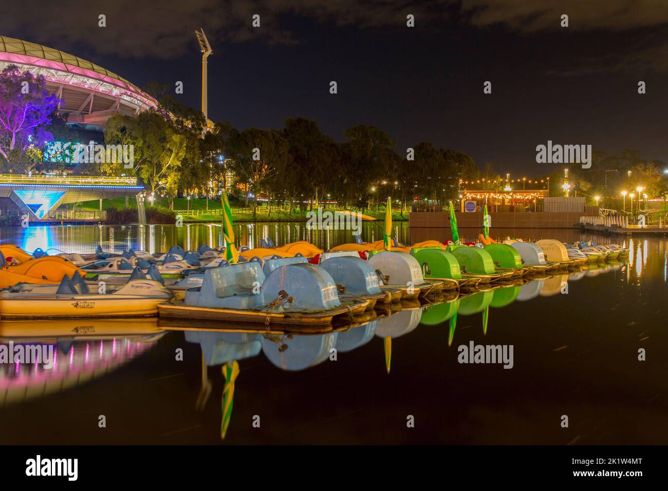 A beautiful view of Paddle Boats moored on the Torrens river Stock