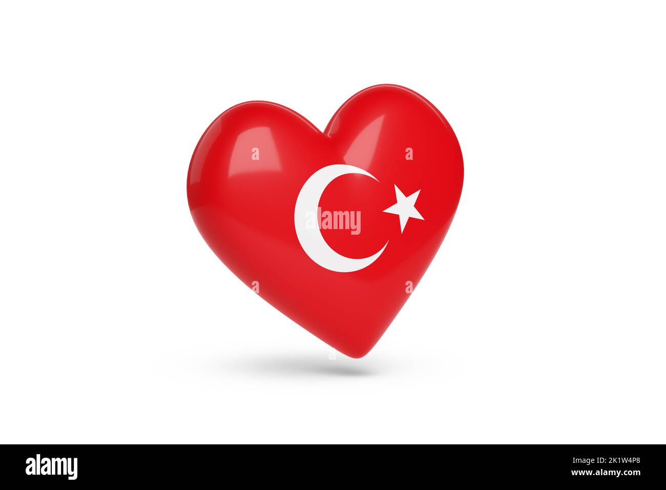 Heart with the colors of flag of Turkey isolated on white background. 3d illustration. Stock Photo