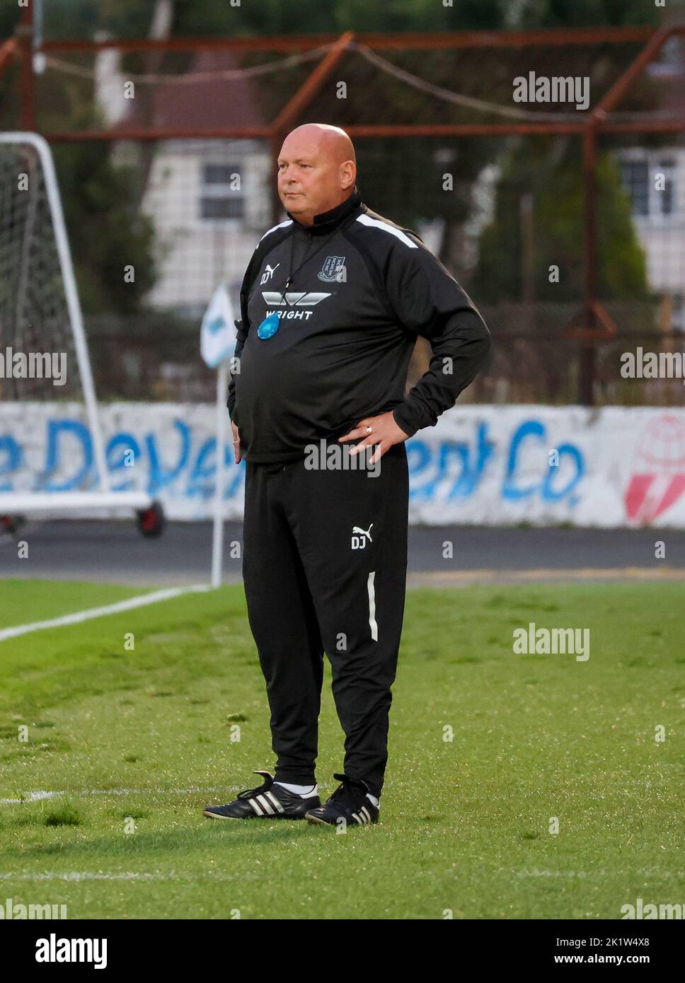 Ballymena Showgrounds, Ballymena, County Antrim, Northern Ireland, UK. 23 Aug 2022. Danske Bank Premiership – Ballymena United 1 Cliftonville 2. Irish League manager, Ballymena United manager David Jeffrey. Stock Photo